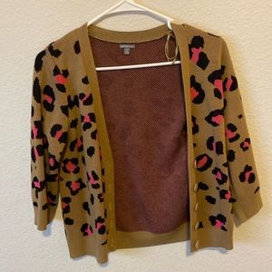 Women’s deep fee, pink, leopard cardigan, size medium
